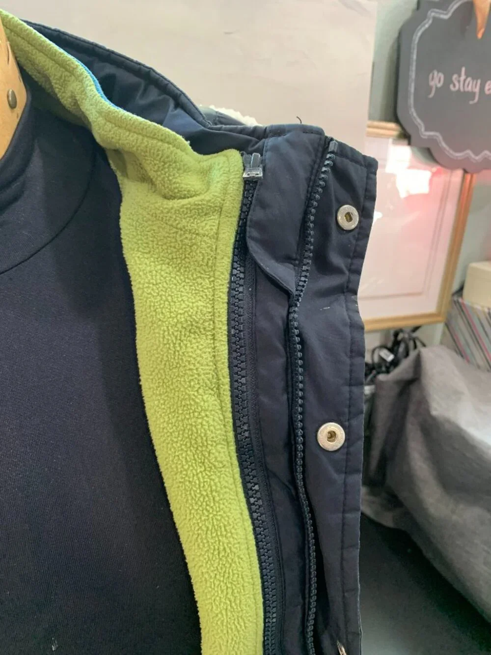 Gymboree coat with separate fleece liner and detachable hood sz S 5-6 navy